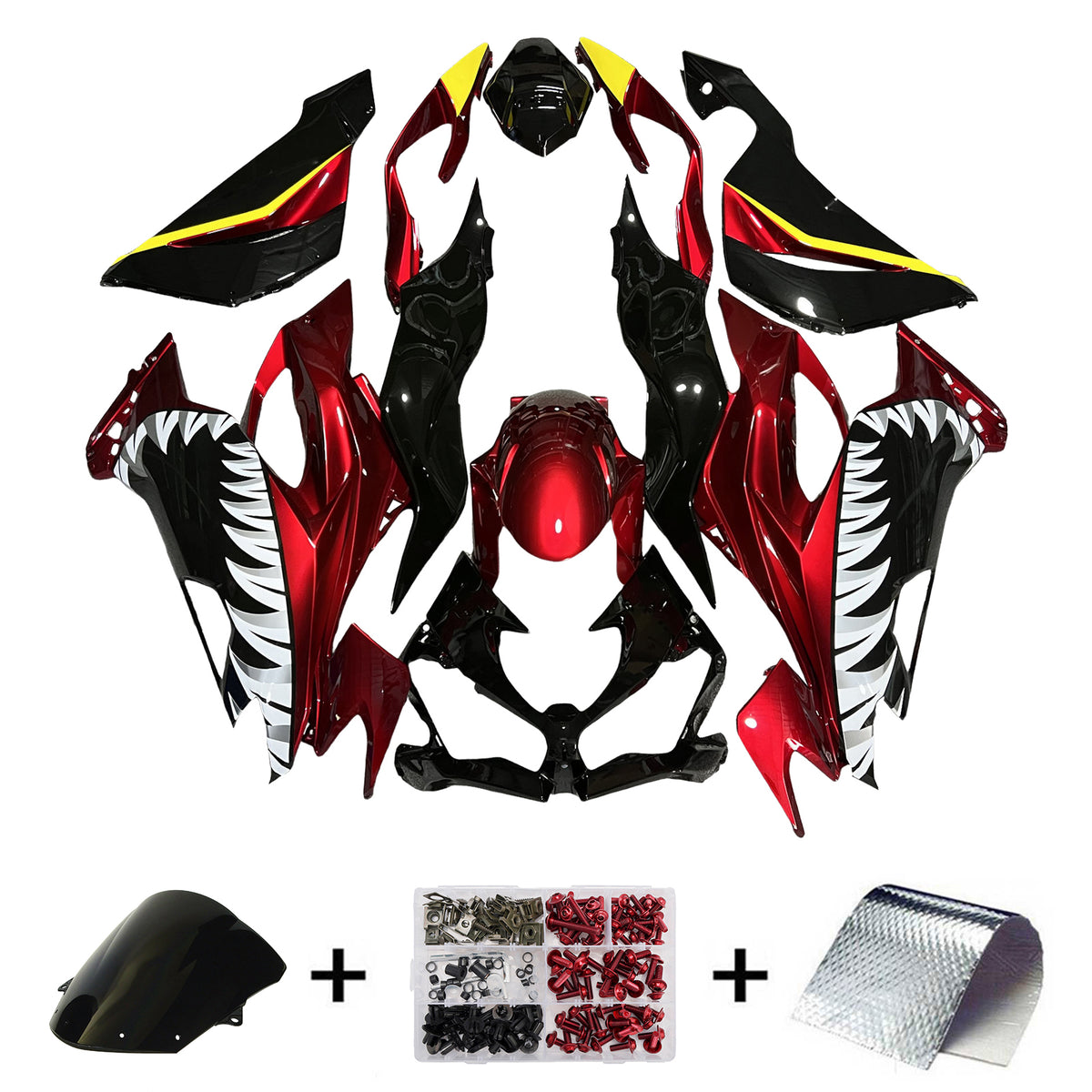 Kit carena Amotopart 2019-2023 Kawasaki ZX6R Rosso Nero Bianco