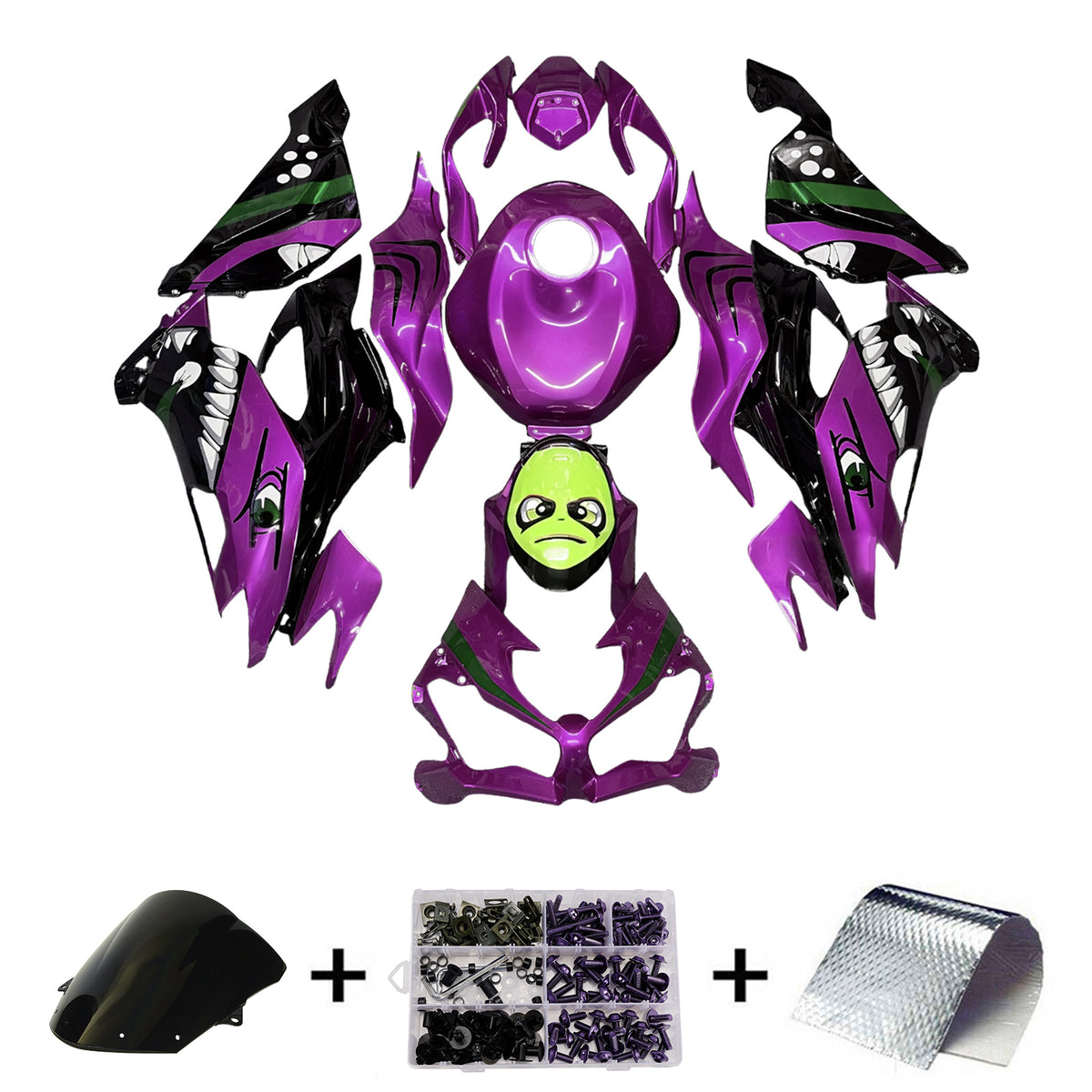 Amotopart 2019-2023 Kawasaki ZX6R Purple Black Green Fairing Kit