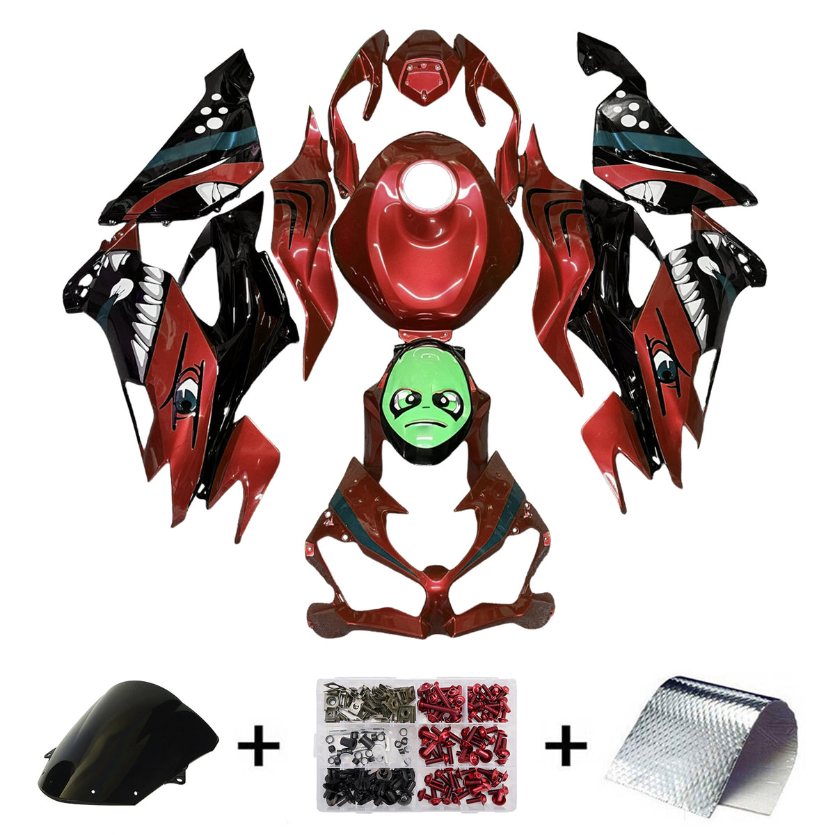 Amotopart 2019-2023 Kawasaki ZX6R Red Black Green Fairing Kit