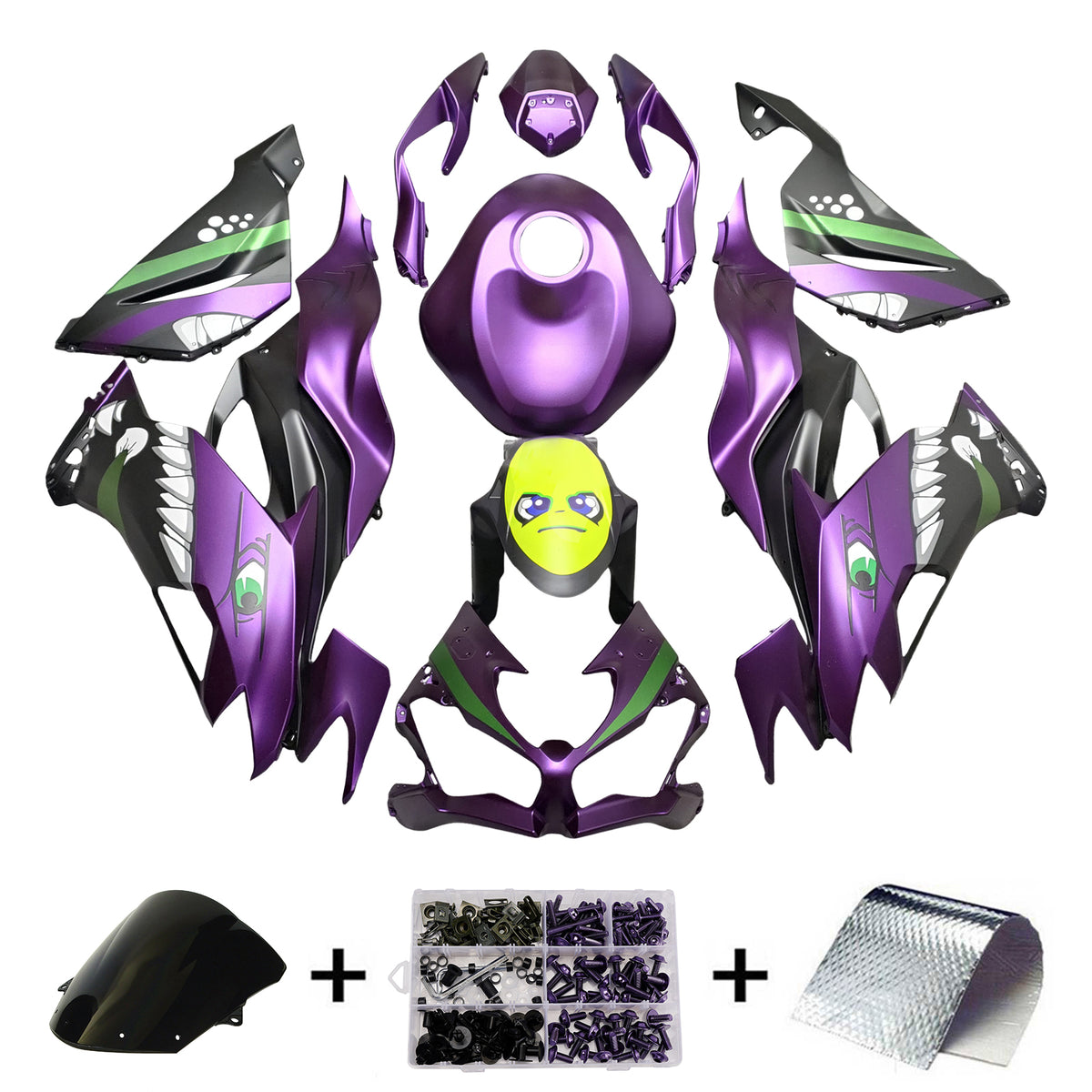 Amotopart 2019-2023 Kawasaki ZX6R Purple Black Green Fairing Kit