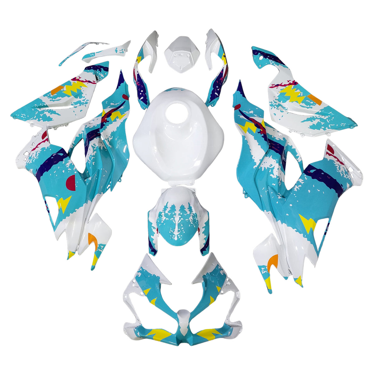Amotopart 2019-2023 Kawasaki ZX6R White Teal Purple Fairing Kit