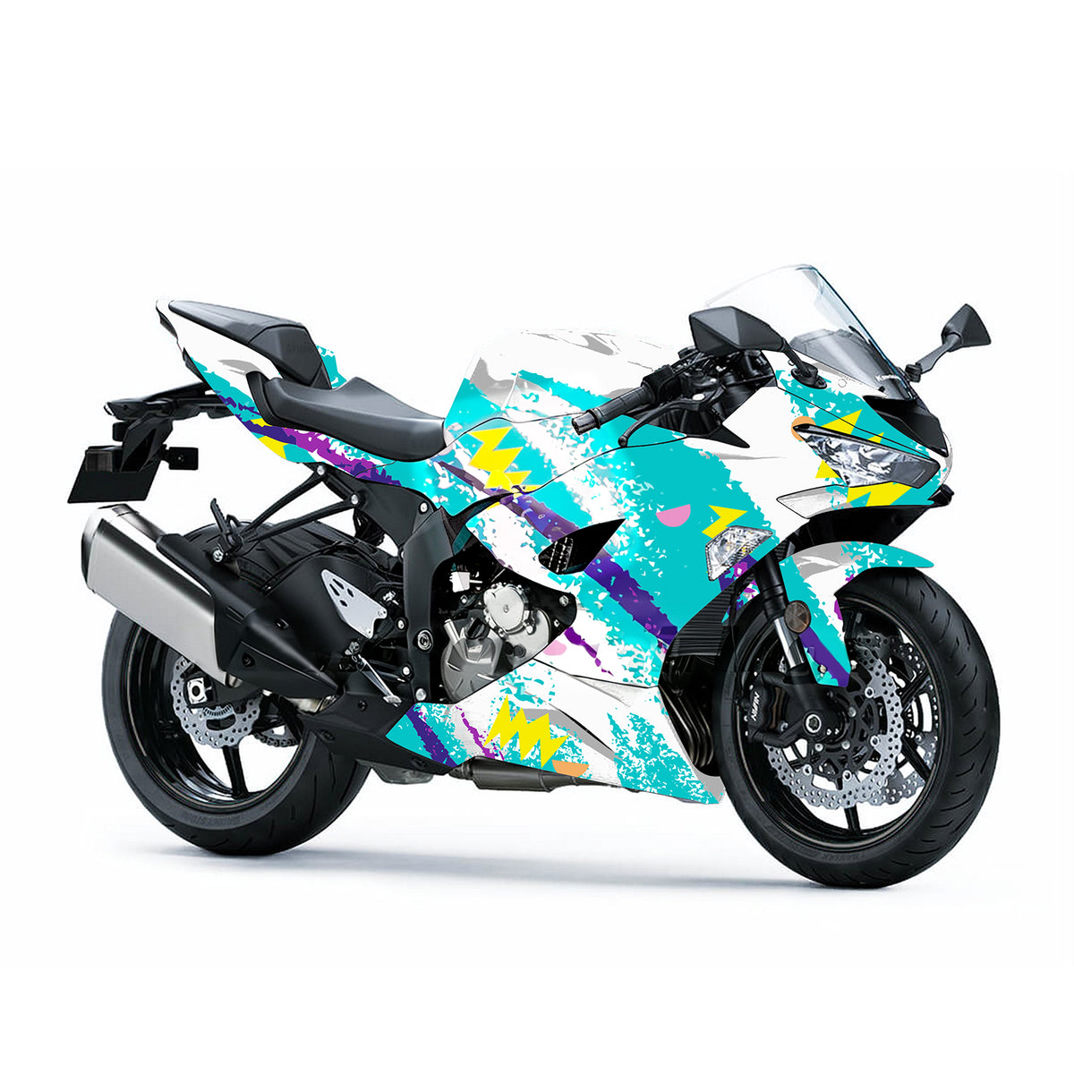 Amotopart 2019-2023 Kawasaki ZX6R White Teal Purple Fairing Kit