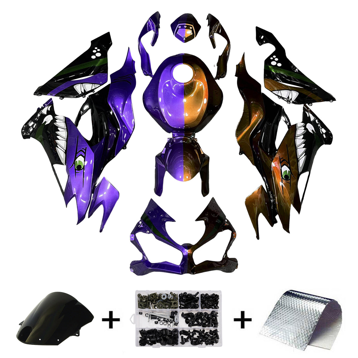 Amotopart 2019-2023 Kawasaki ZX6R Purple Gold Black Fairing Kit