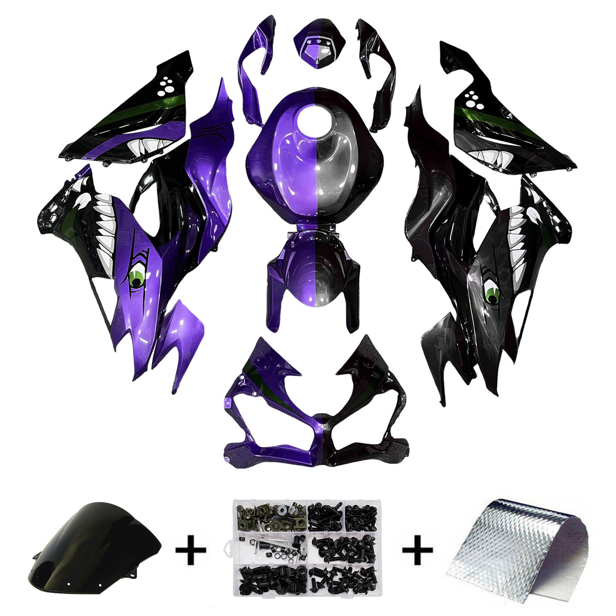 Zestaw owiewek Amotopart 2019-2023 Kawasaki ZX6R fioletowo-czarno-zielony