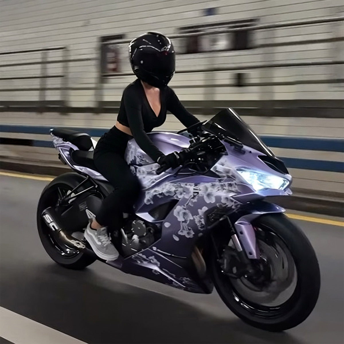 Amotopart 2019–2023 Kawasaki ZX6R Lila-weißes Verkleidungsset
