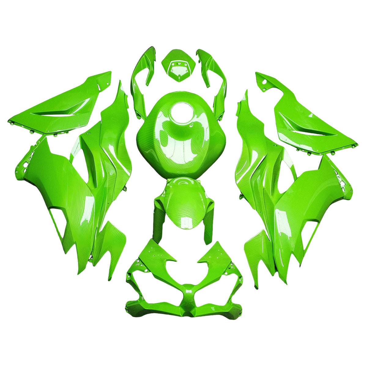Zestaw owiewek Amotopart 2019-2023 Kawasaki ZX6R z zielonym wzorem włókna węglowego
