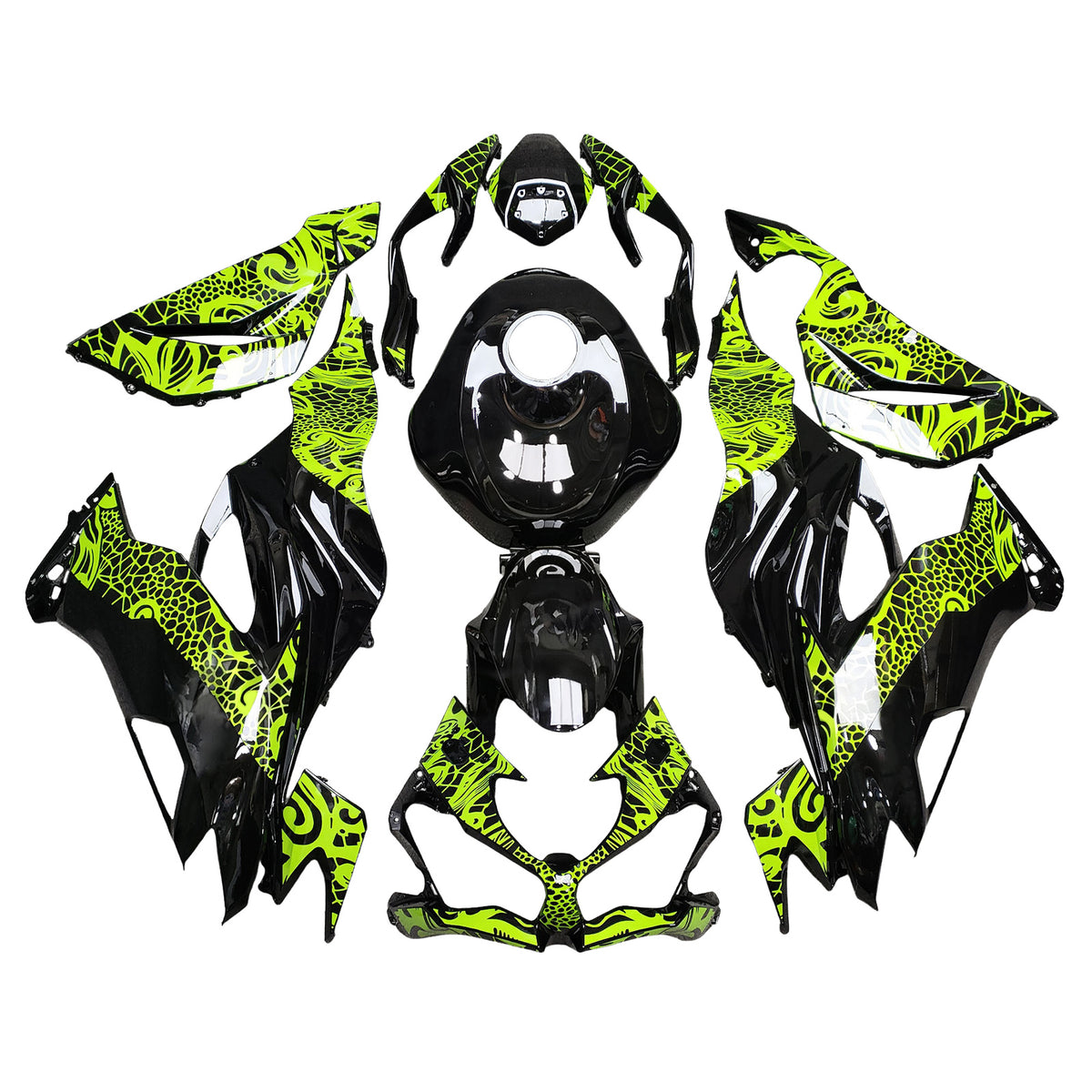 Amotopart 2019-2023 Kawasaki ZX6R Black Neon Yellow Fairing Kit