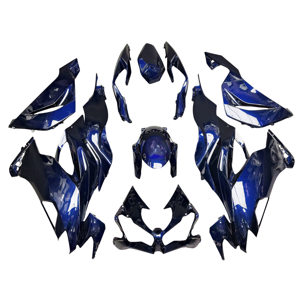 Amotopart 2019-2023 Kawasaki ZX6R Blue Black Carbon Fiber Pattern Fairing Kit