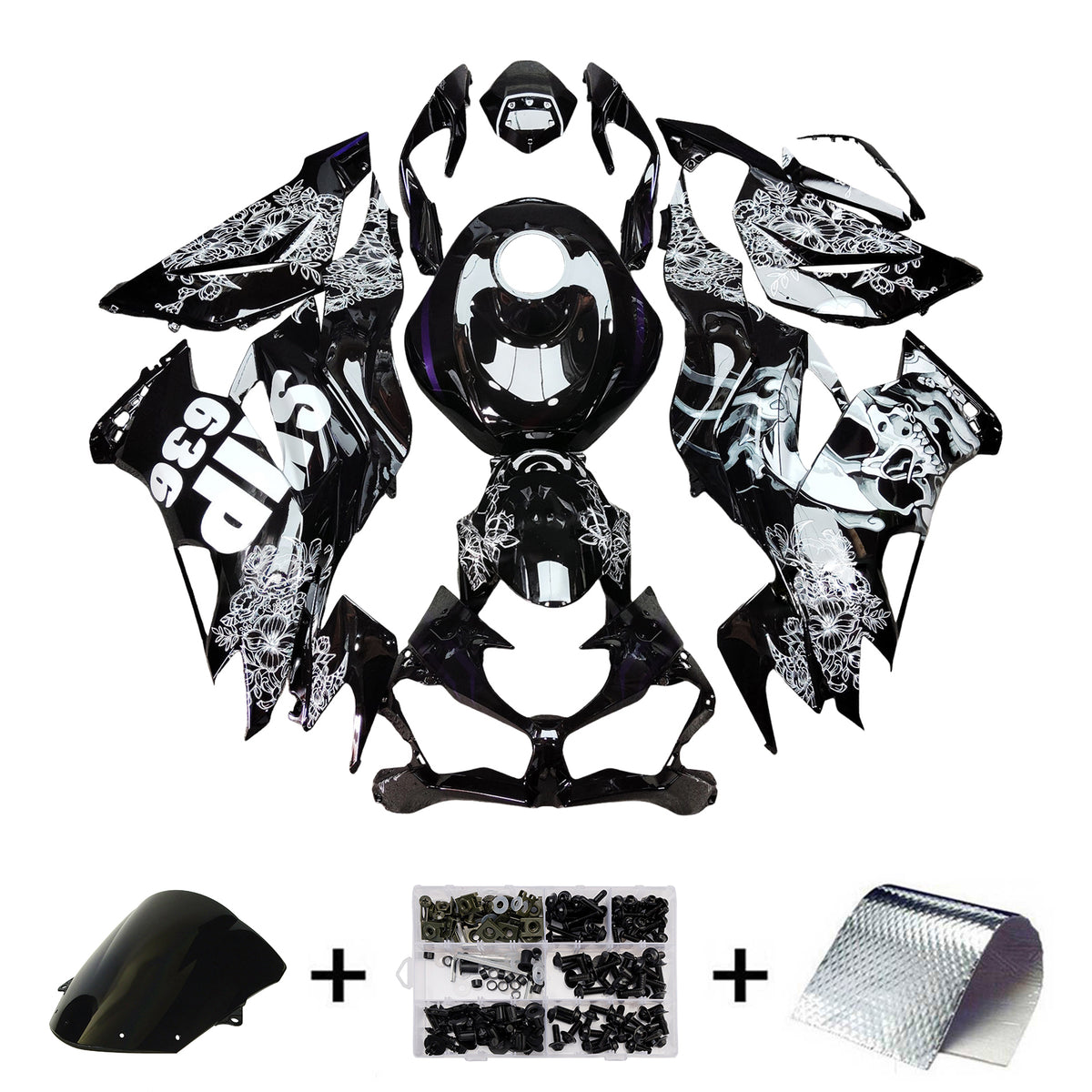 Amotopart 2019-2023 Kawasaki ZX6R Black White Fairing Kit