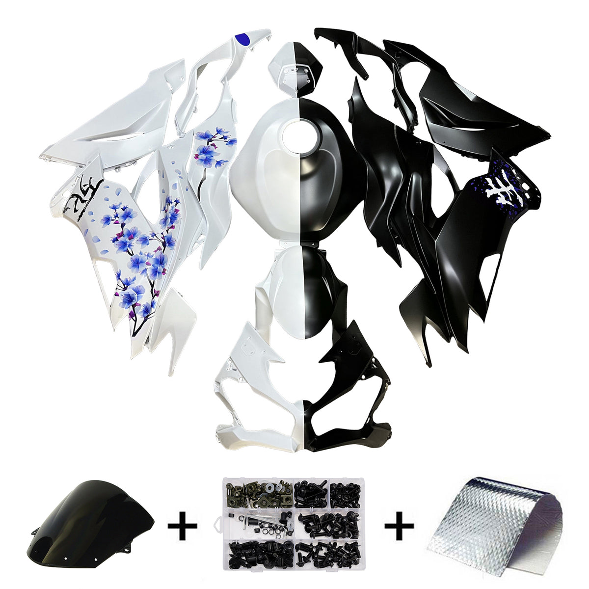 Amotopart 2019-2023 Kawasaki ZX6R White Black Blue Fairing Kit