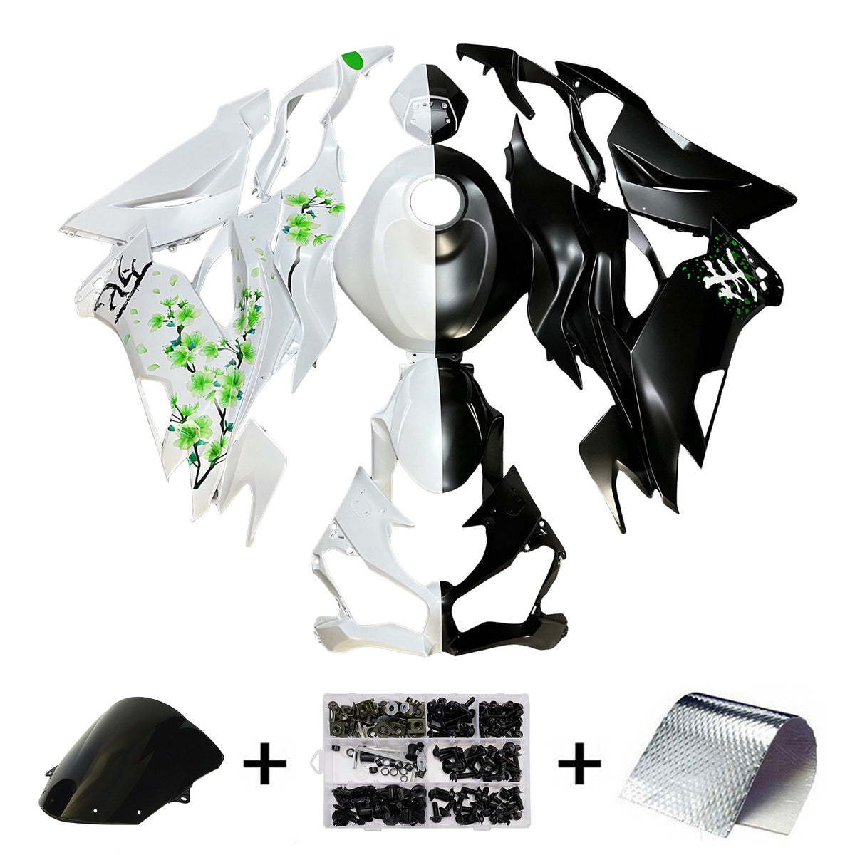 Amotopart 2019-2023 Kawasaki ZX6R White Black Green Fairing Kit