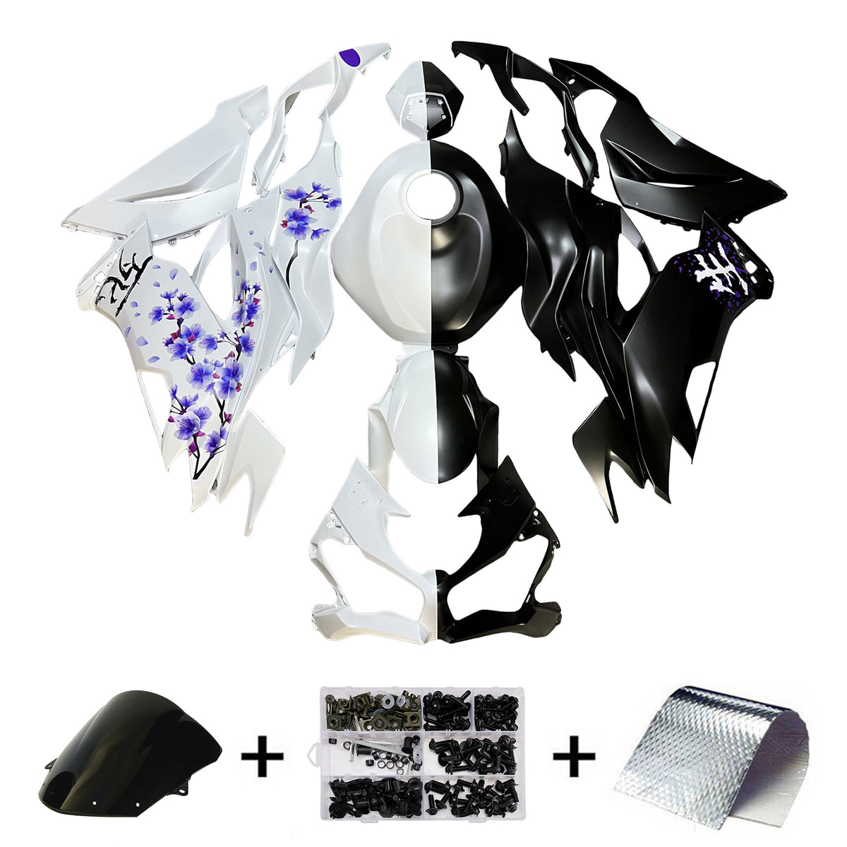 Amotopart 2019-2023 Kawasaki ZX6R White Black Purple Fairing Kit