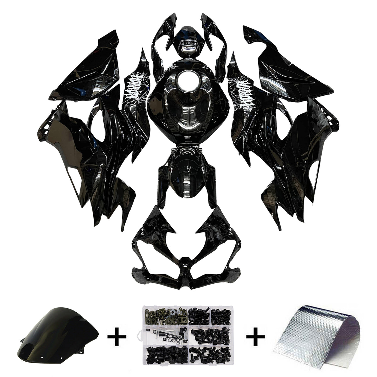 Amotopart 2019-2023 Kawasaki ZX6R Black White Fairing Kit