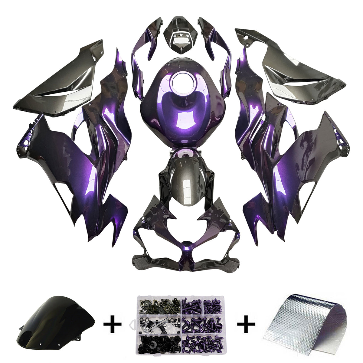 Amotopart 2019-2023 Kawasaki ZX6R Purple Black Fairing Kit