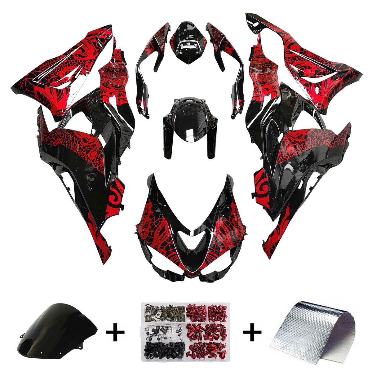 Amotopart 2019-2023 Kawasaki ZX6R Kit de carenado rojo negro