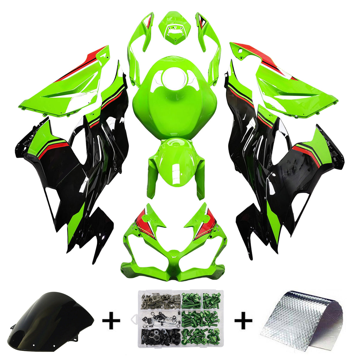 Amotopart 2019-2023 Kawasaki ZX6R Green Black Red Fairing Kit