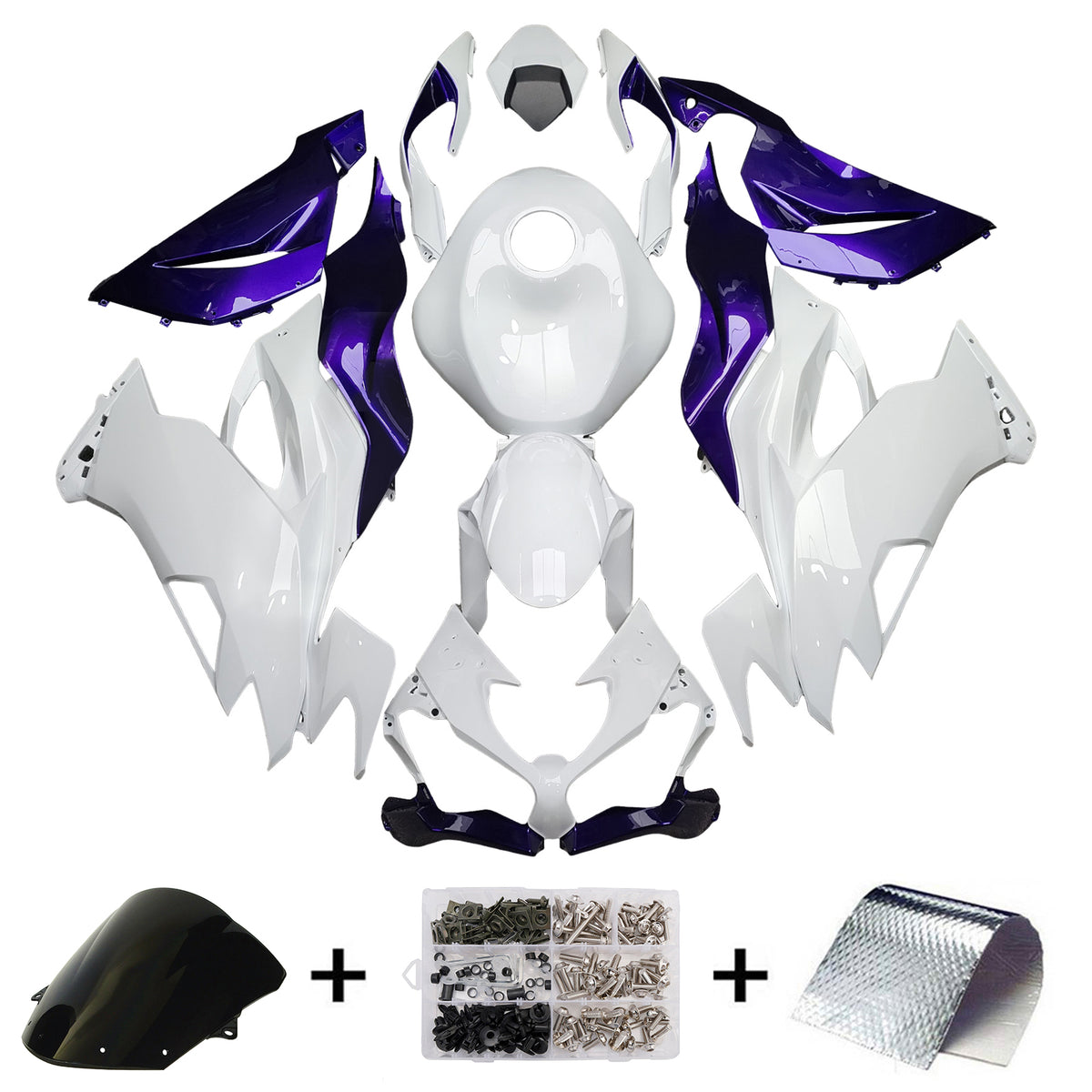 Amotopart 2019-2023 Kawasaki ZX6R White Purple Fairing Kit