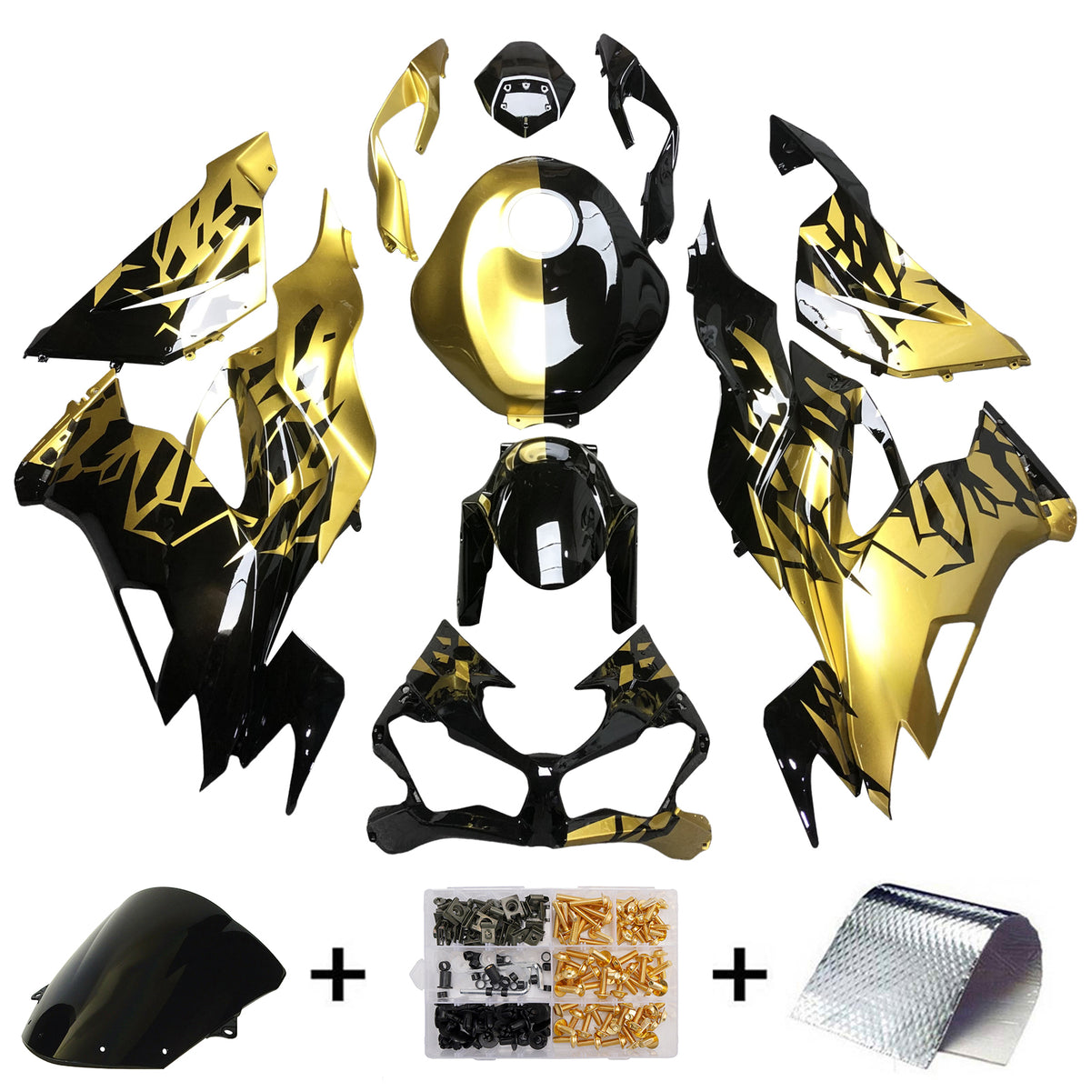 Amotopart 2019-2023 Kawasaki ZX6R Gold Black Fairing Kit