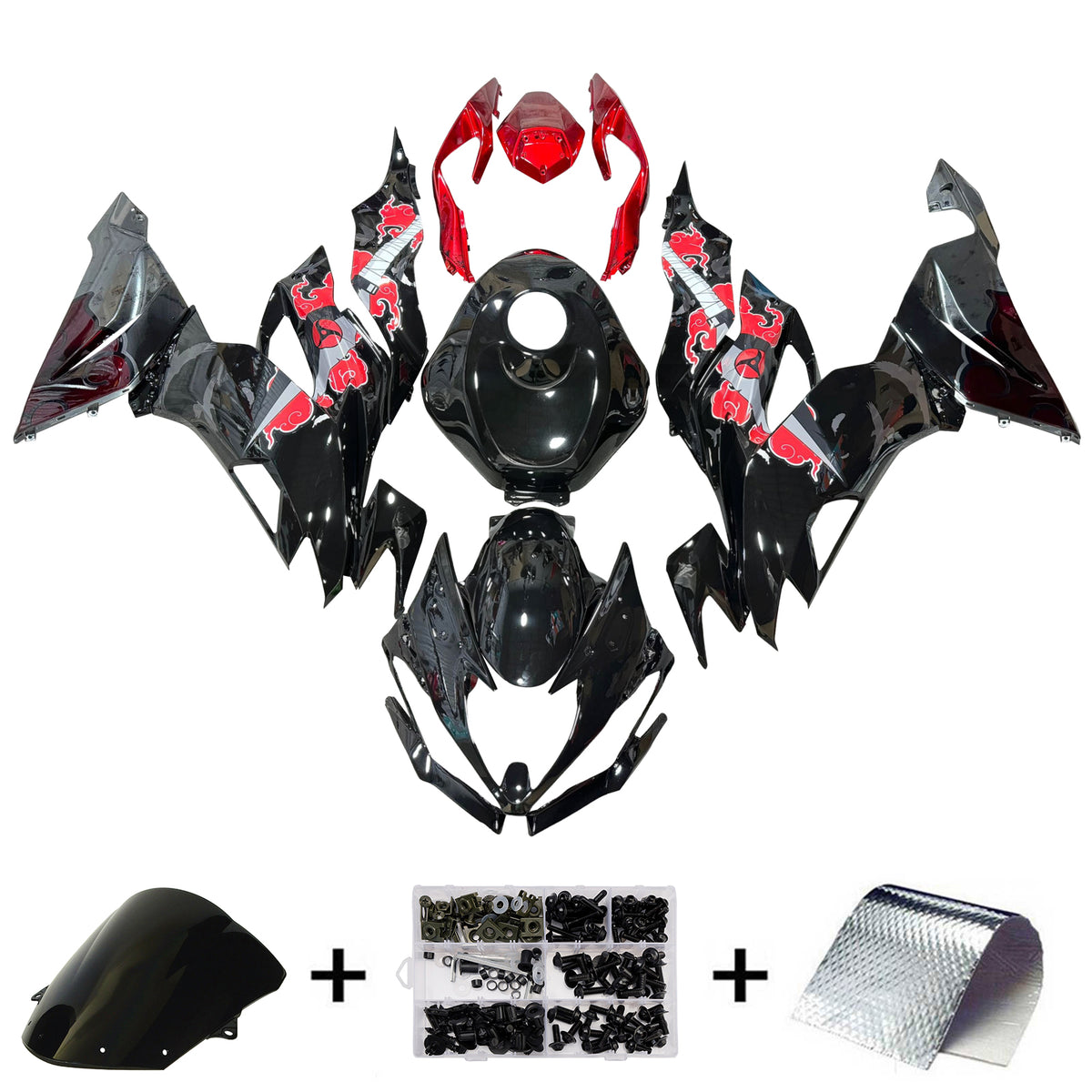 Amotopart 2019-2023 Kawasaki ZX6R Black Red White Fairing Kit