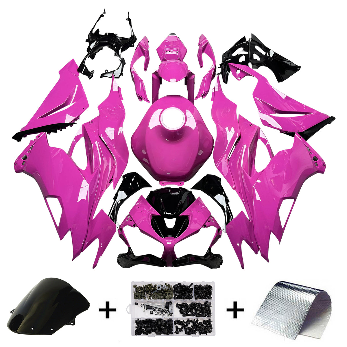 Zestaw owiewek Amotopart 2019-2023 Kawasaki ZX6R w kolorze różowym i czarnym