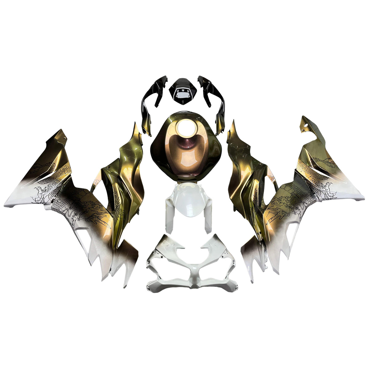Amotopart 2019-2023 Kawasaki ZX6R Gold White Black Fairing Kit