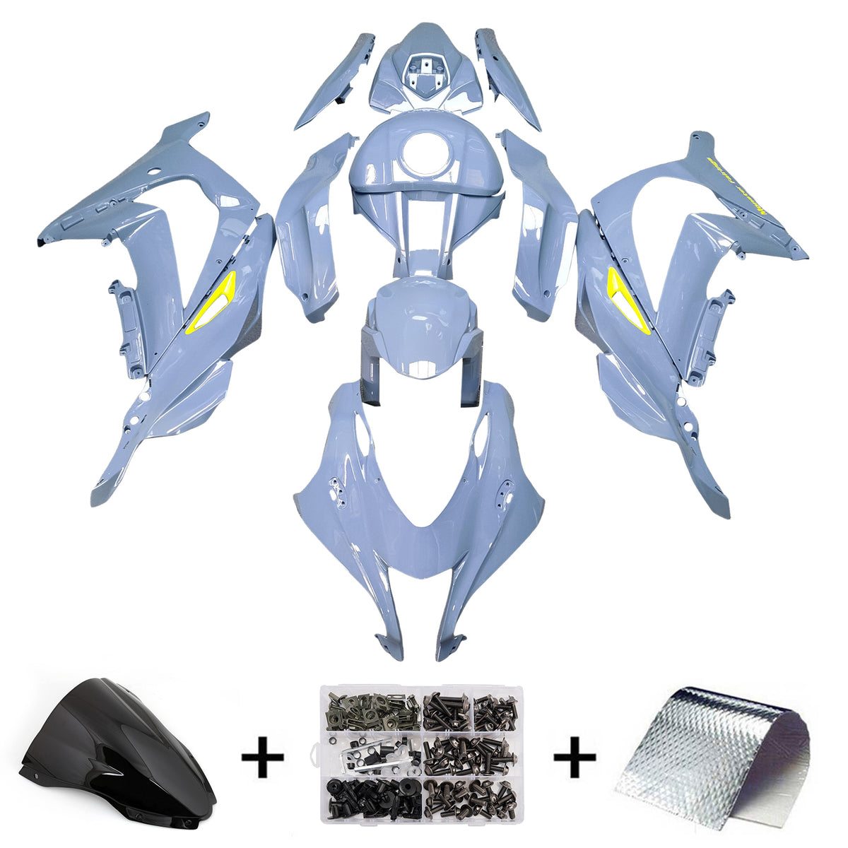 Amotopart 2016-2020 Kawasaki ZX10R Grå Gul Fairing Kit