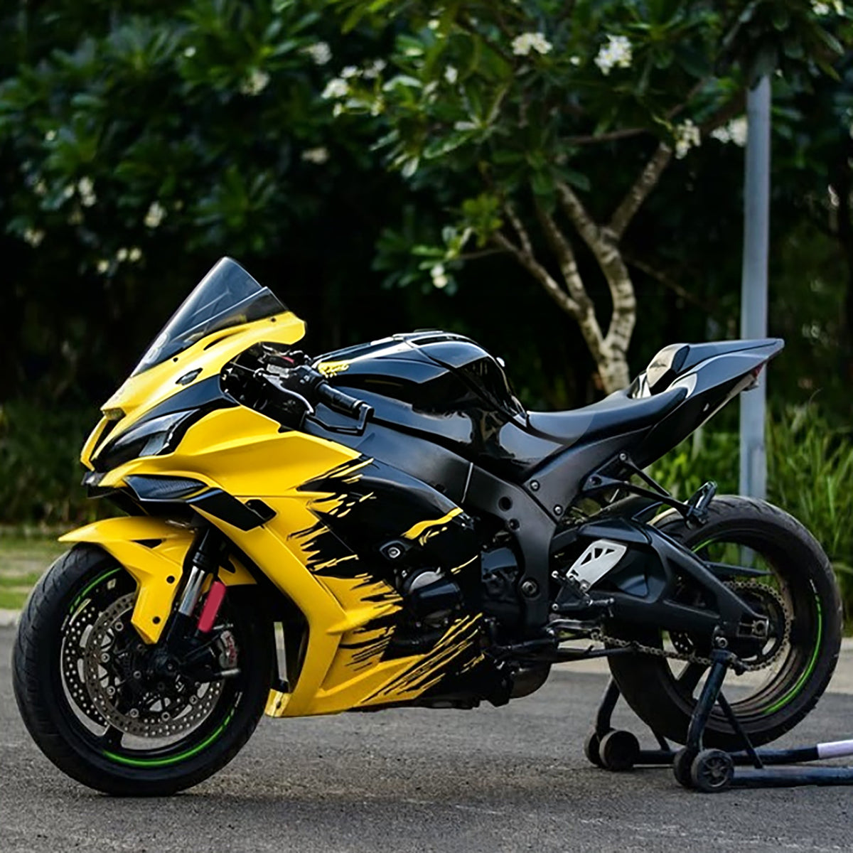 Amotopart 2016-2020 Kawasaki ZX10R イエロー ブラック フェアリングキット