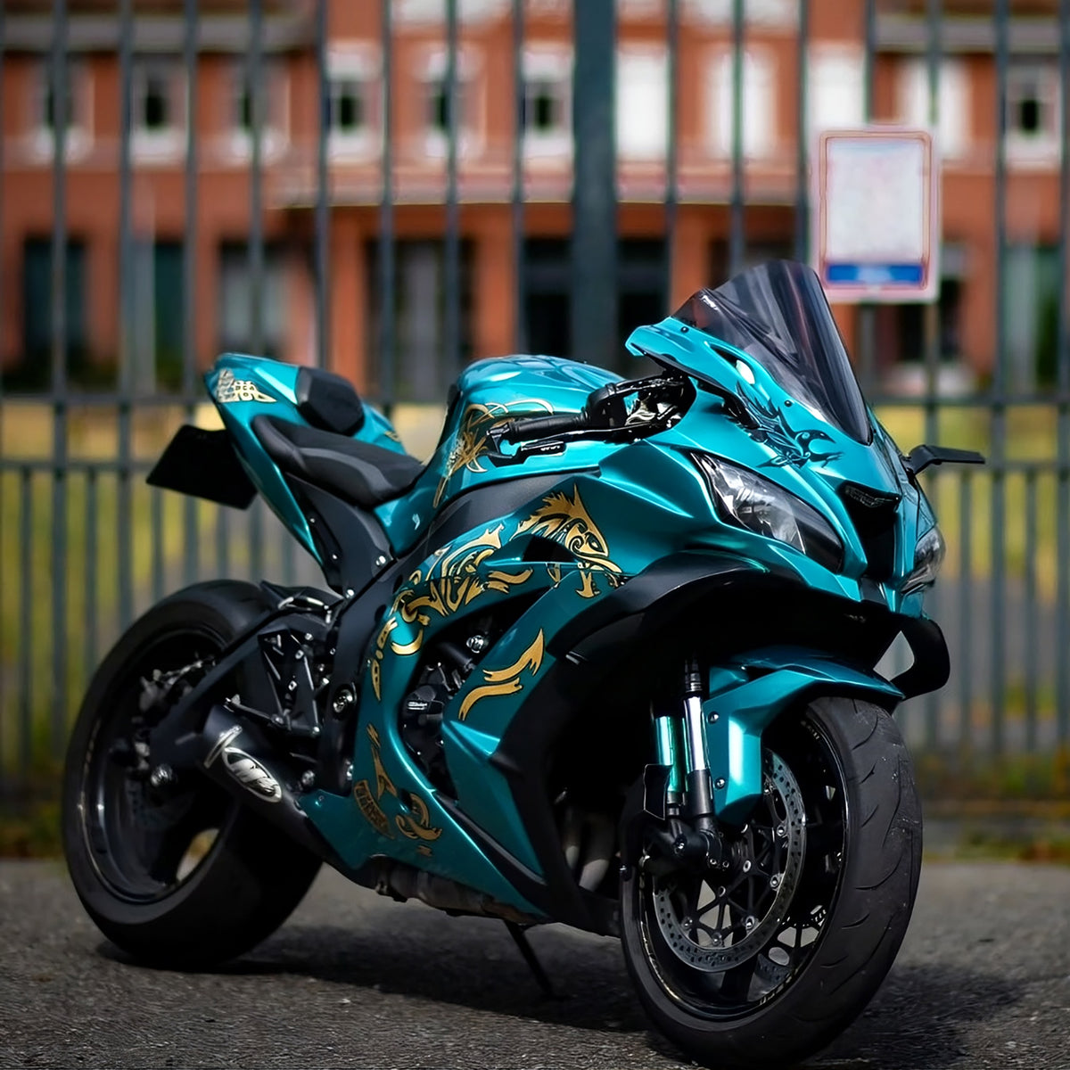 Zestaw owiewek Amotopart 2016-2020 Kawasaki ZX10R w kolorze turkusowo-złotym