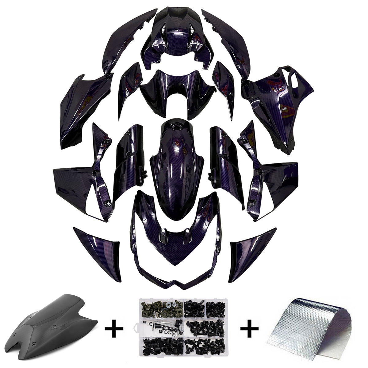 Sada kapotáže Amotopart 2010-2013 Kawasaki Z1000 Black Purple Carbon Fiber Pattern