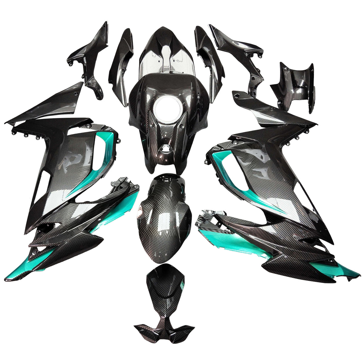 Amotopart 2020-2026 Kawasaki ER-6F Ninja650 Black Teal Carbon Fiber Pattern Fairing Kit