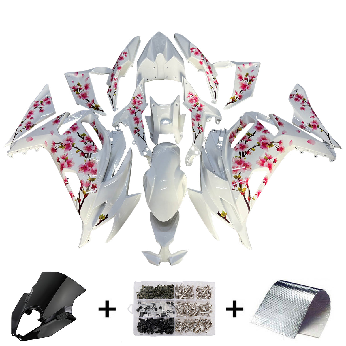 Amotopart 2020-2026 Kawasaki ER-6F Ninja650 White Pink Green Fairing Kit