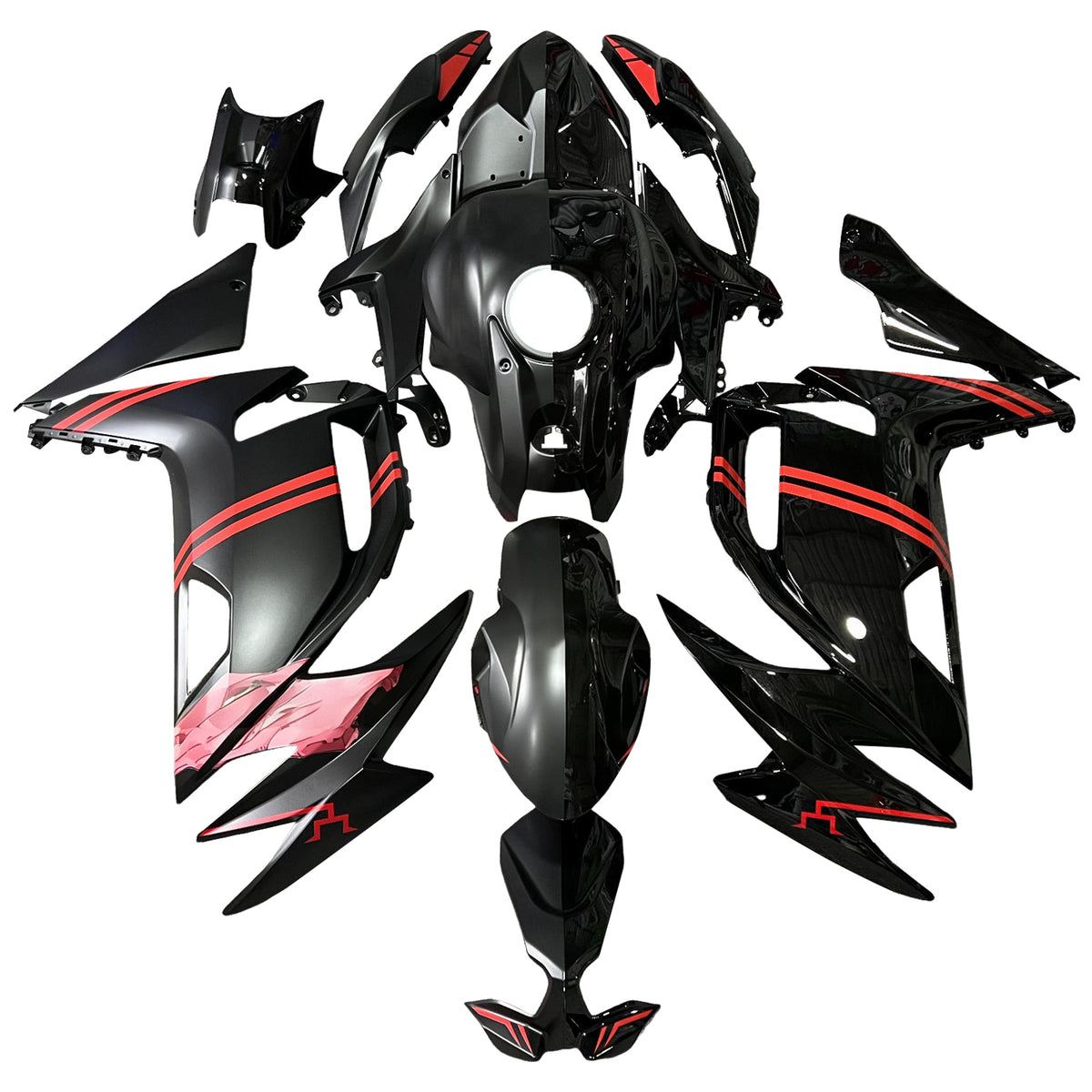 Amotopart 2020–2026 Kawasaki ER-6F Ninja650 Schwarz Rot Verkleidungsset