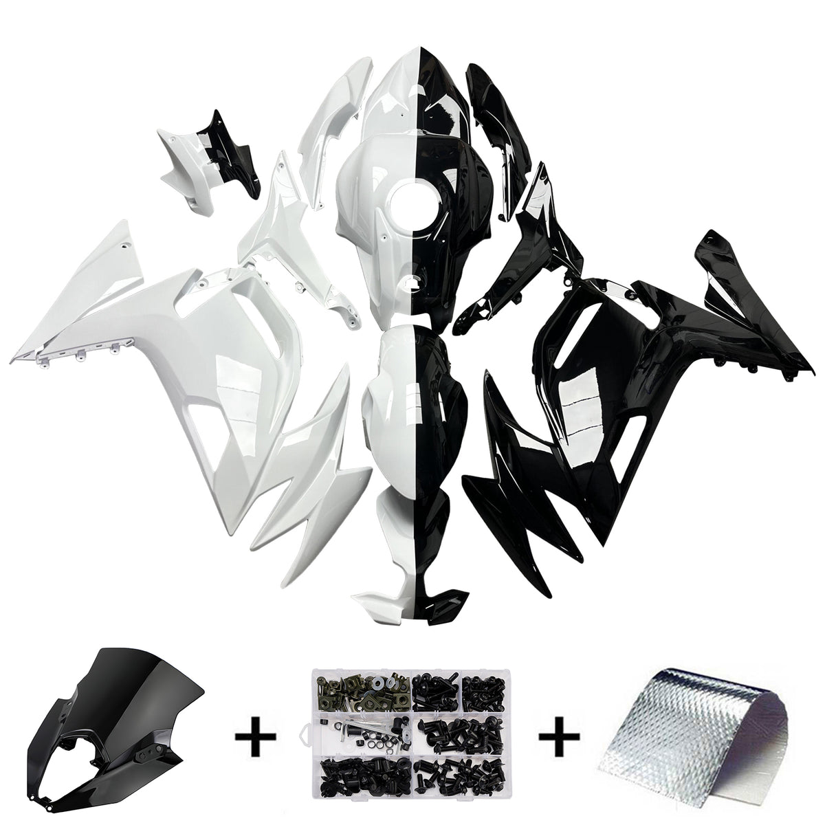 Amotopart 2020-2026 Kawasaki ER-6F Ninja650 White Black Fairing Kit