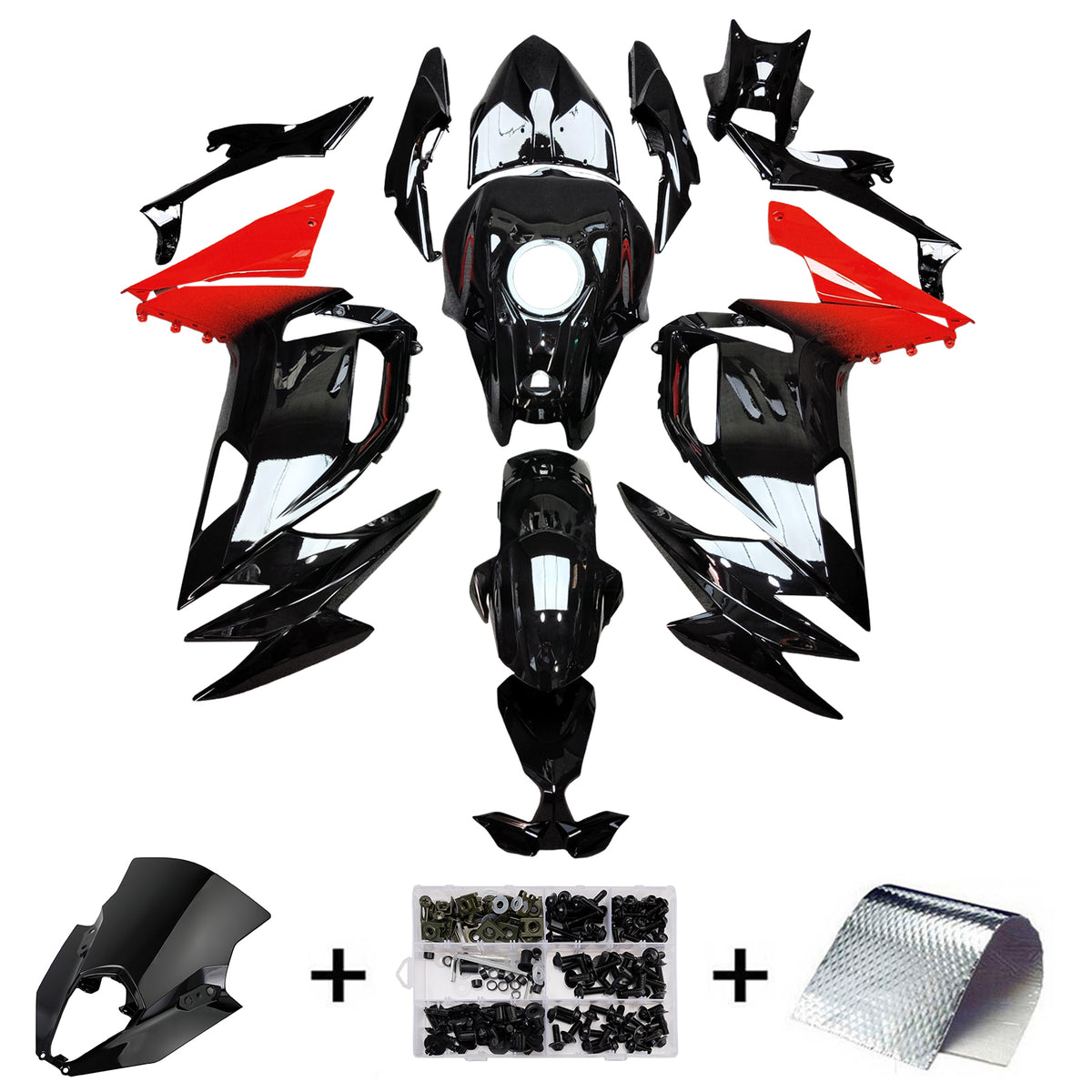 Amotopart 2020-2026 Kawasaki ER-6F Ninja650 Kit de carenado negro rojo blanco