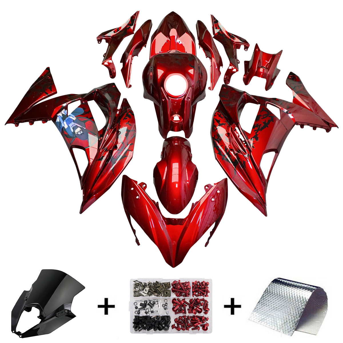 Amotopart 2020–2026 Kawasaki ER-6F Ninja650 Rot Schwarz Verkleidungsset
