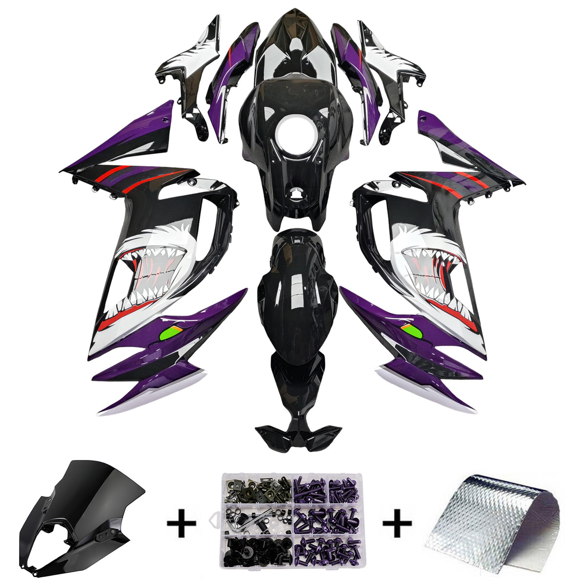Amotopart 2020-2026 Kawasaki ER-6F Ninja650 Black Purple White Fairing Kit