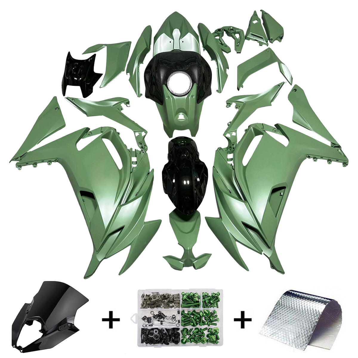 Amotopart 2020–2026 Kawasaki ER-6F Ninja650 Grün Schwarz Verkleidungsset