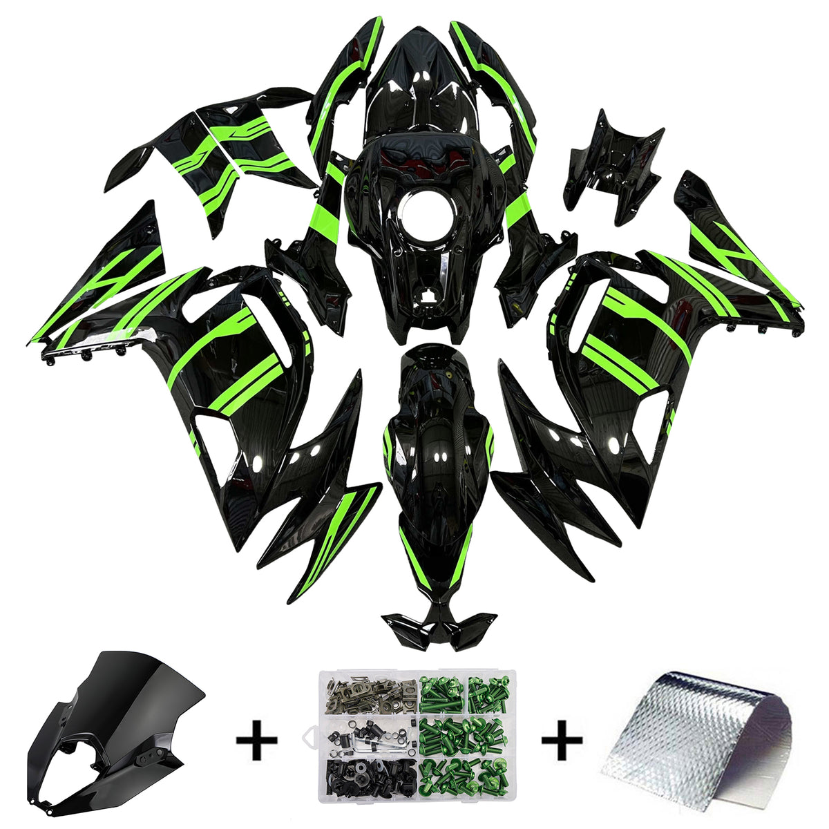 Amotopart 2020–2026 Kawasaki ER-6F Ninja650 Schwarz Grün Verkleidungsset