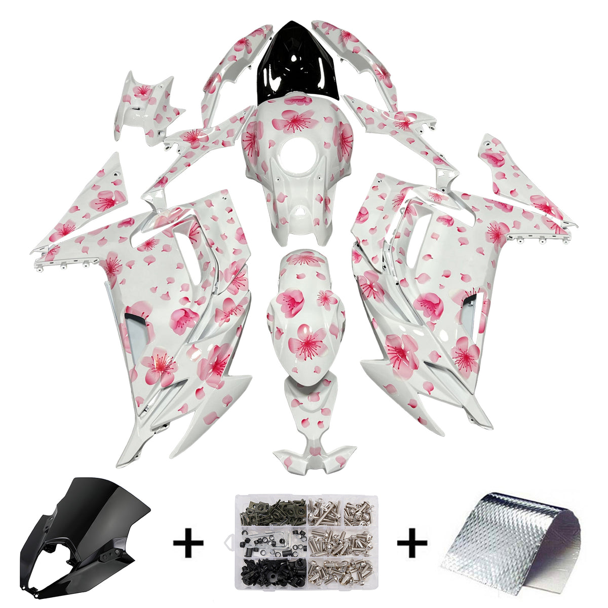 Amotopart 2020–2026 Kawasaki ER-6F Ninja650 Weiß Rosa Verkleidungsset