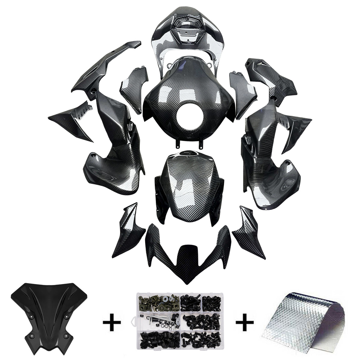 Amotopart 2020-2024 Kawasaki Z900 Black Carbon Fiber Pattern Fairing Kit
