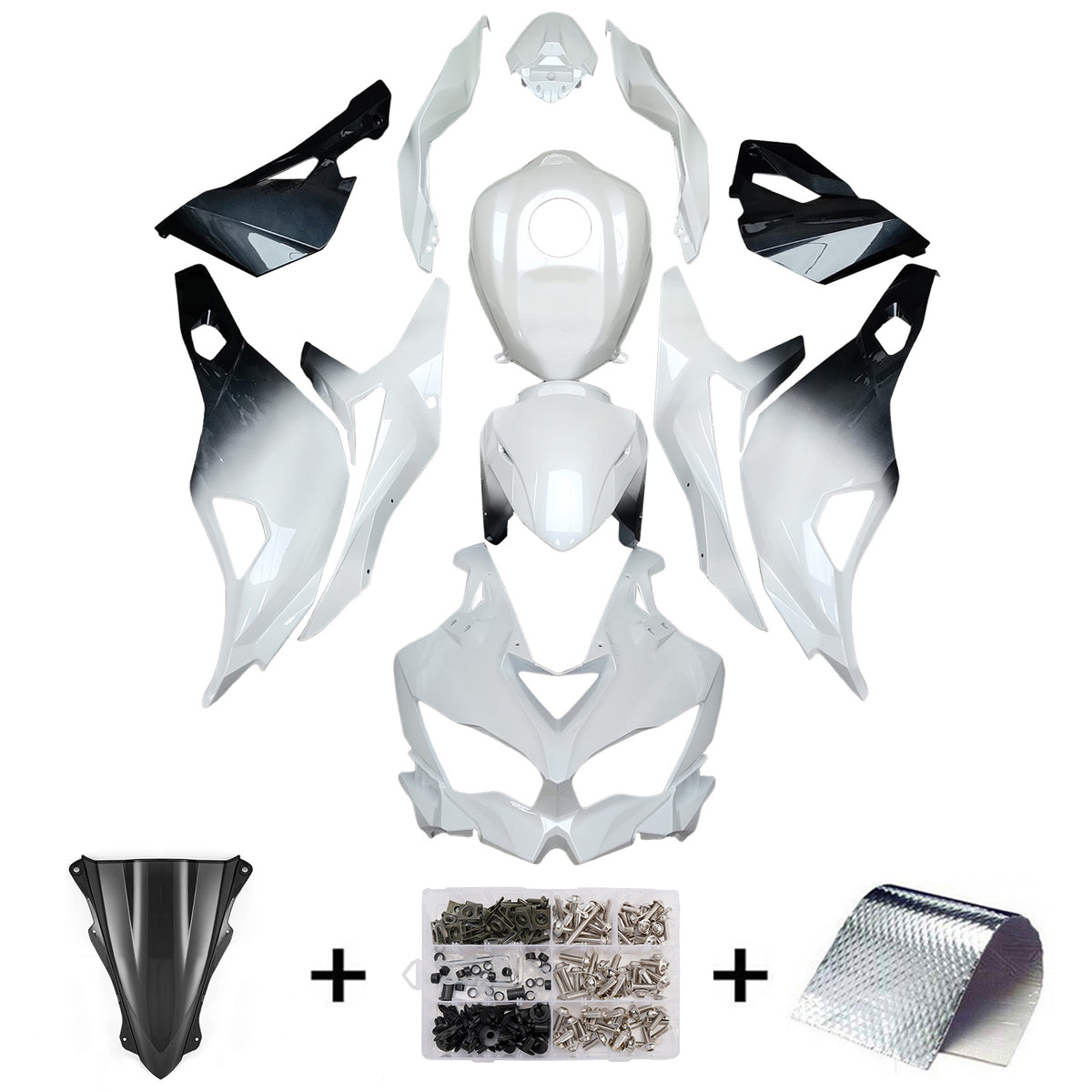 Amotopart 2019-2026 Kawasaki Ninja ZX-25R ZX-4R ZX-4RR White Black Fairing Kit