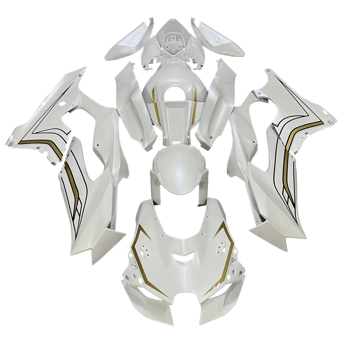 Amotopart 2021-2025 Kawasaki ZX-10R ZX-10RR White Gold Black Fairing Kit