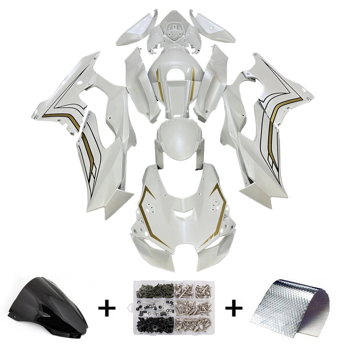 Amotopart 2021-2025 Kawasaki ZX-10R ZX-10RR White Gold Black Fairing Kit