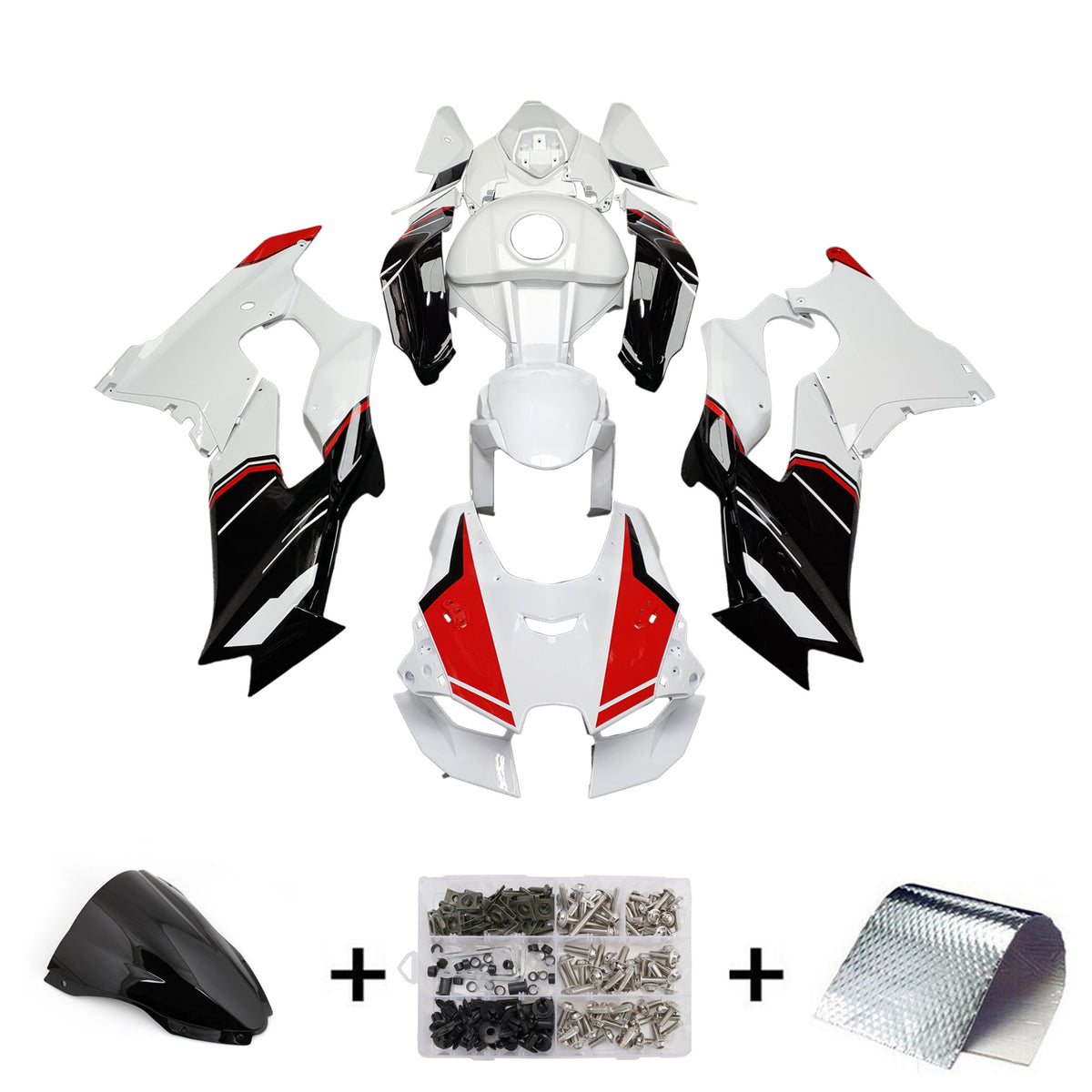 Amotopart 2021-2025 Kawasaki ZX-10R ZX-10RR White Black Red Fairing Kit