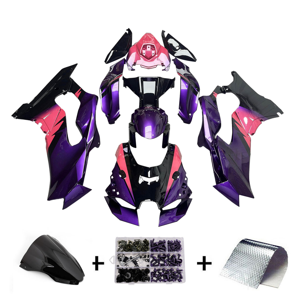 Amotopart 2021–2025 Kawasaki ZX-10R ZX-10RR Lila Rosa Schwarz Verkleidungsset