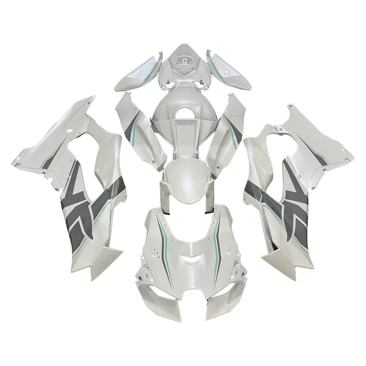 Amotopart 2021-2025 Kawasaki ZX-10R ZX-10RR White Gray Teal Fairing Kit