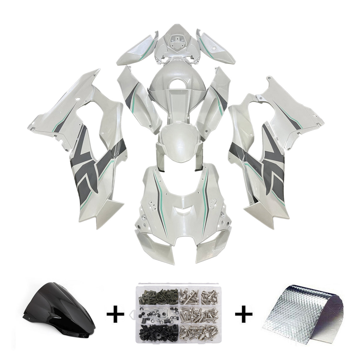 Amotopart 2021-2025 Kawasaki ZX-10R ZX-10RR White Gray Teal Fairing Kit