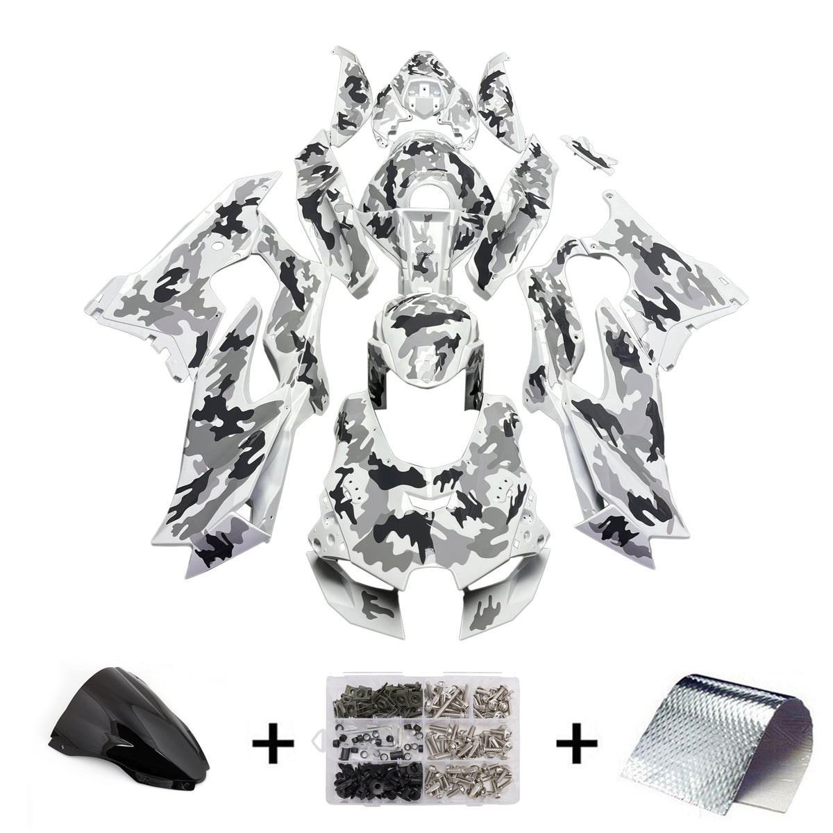 Amotopart 2021-2025 Kawasaki ZX-10R ZX-10RR Kit de carénage blanc gris noir