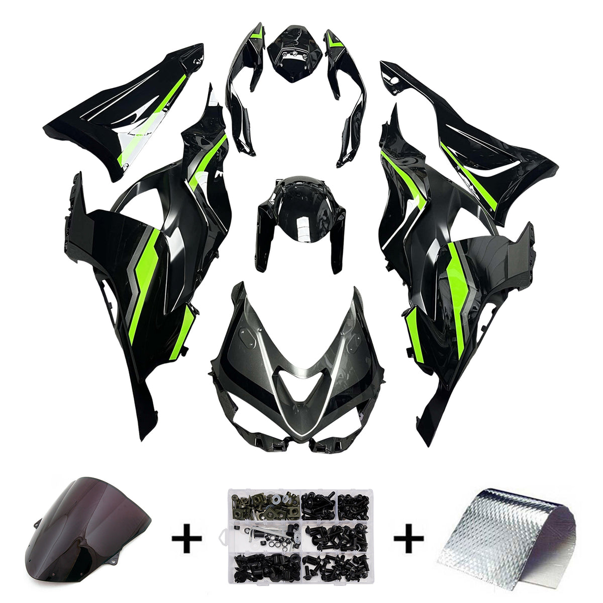 Amotopart 2024-2026 Kawasaki ZX-6R Black Green Fairing Kit