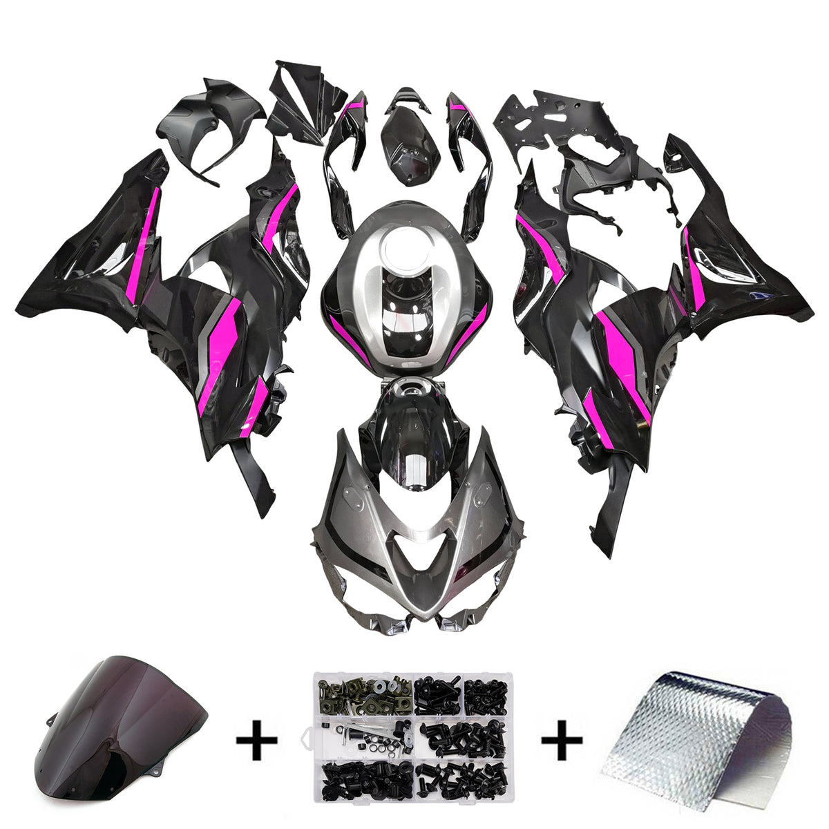 Amotopart 2024-2026 Kawasaki ZX-6R Black Pink Fairing Kit